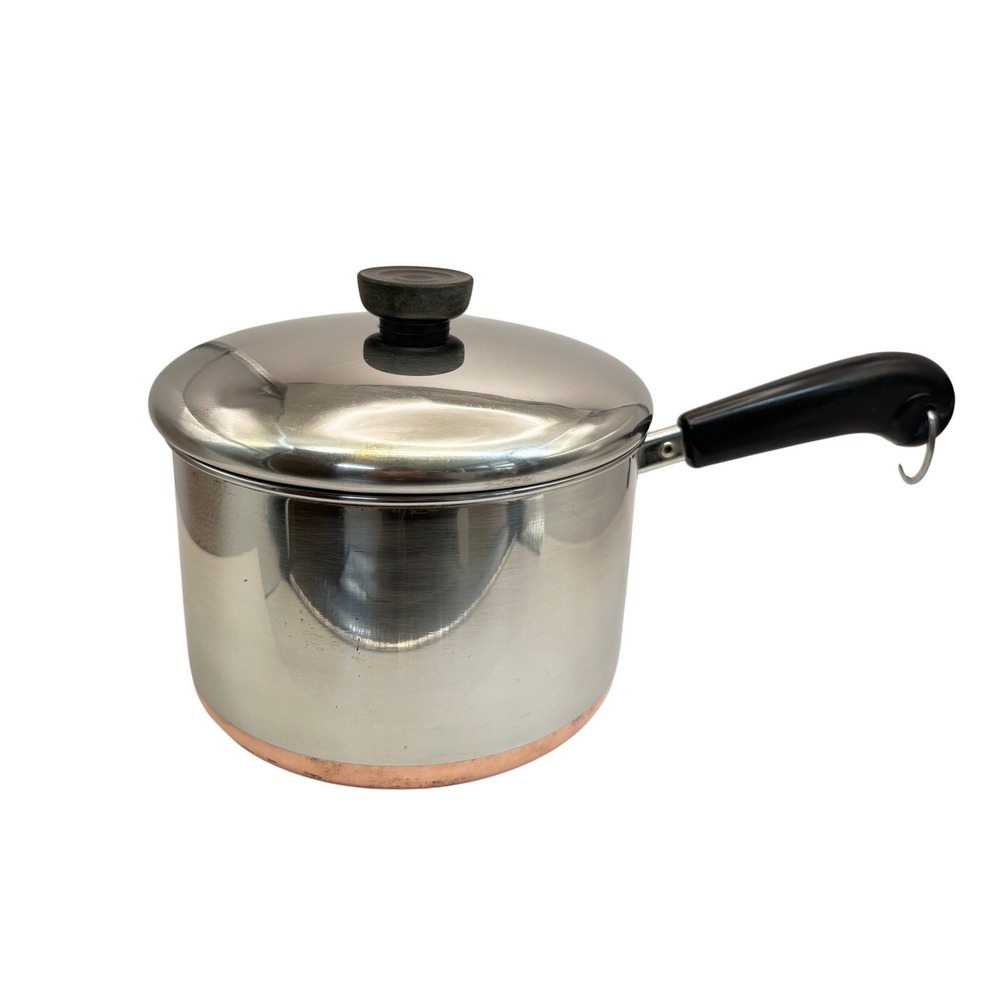 Revere Ware Copper Bottom 3 Qt Saucepan w Lid Clinton IL Vintage USA - Picture 3 of 13